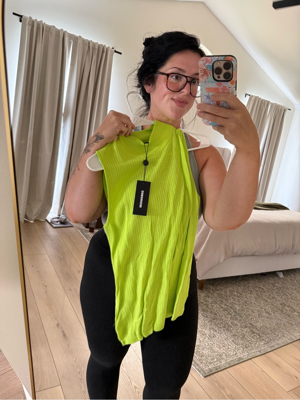 Neon Green Sleeveless Knit Top - Women's